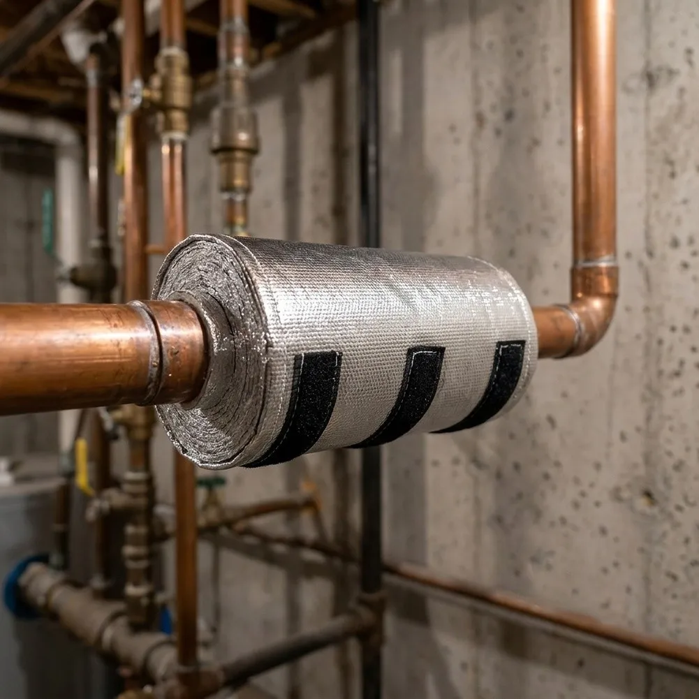 Flexible Self-Adhesive Thermal Sleeve for Round Pipes Aluminum Fiberglass Construction 24 in x 7 in Dimensions