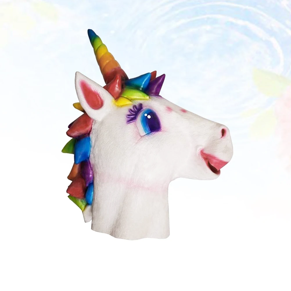 Maschera di unicorno Costume animale Decorazioni cosplay Maschere di Halloween per feste Emulsione per testa di cavallo
