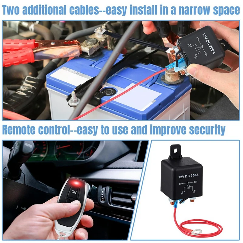 Remote Battery Disconnect Switch Kit 200A DC12V Top Post Negative Anti Theft Car Pause Switch Car Battery Cut Off Switch 1Set