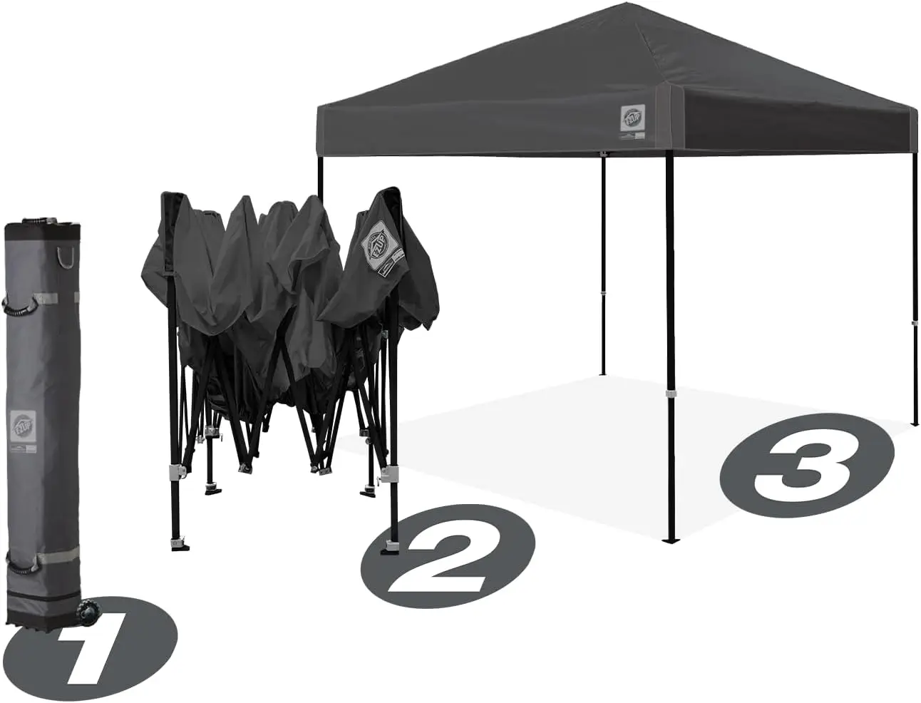 Outdoor Events, Instant Pop Up Canopy Tent, Steel Gray, Roller Bag and 4 Piece Spike Set