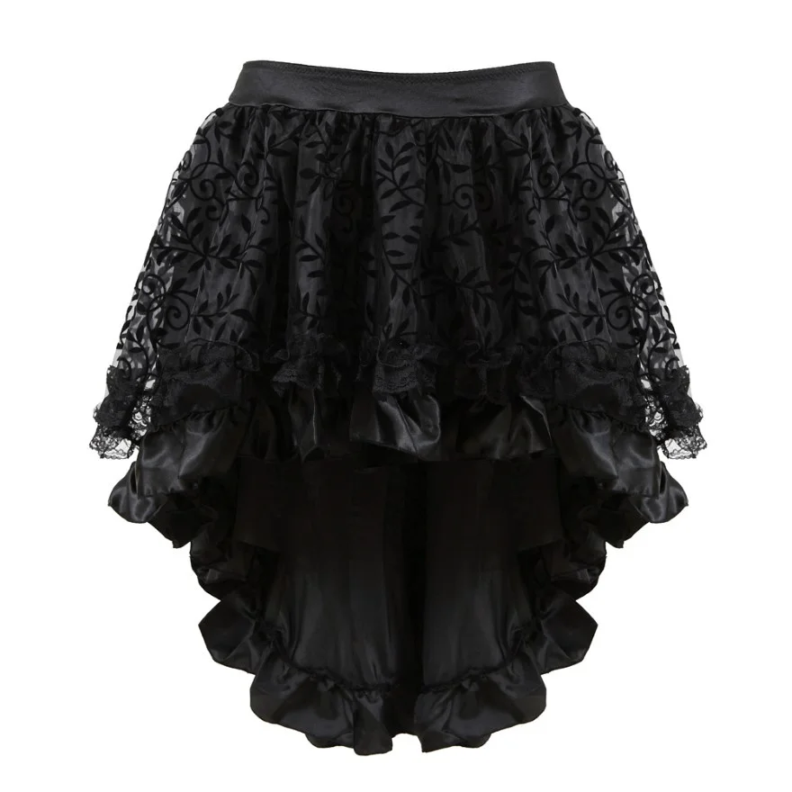 

Corset Skirts Elastic Waist Zipper Solid Color Flocked Irregular Skirt Pirate Cosplay Costume