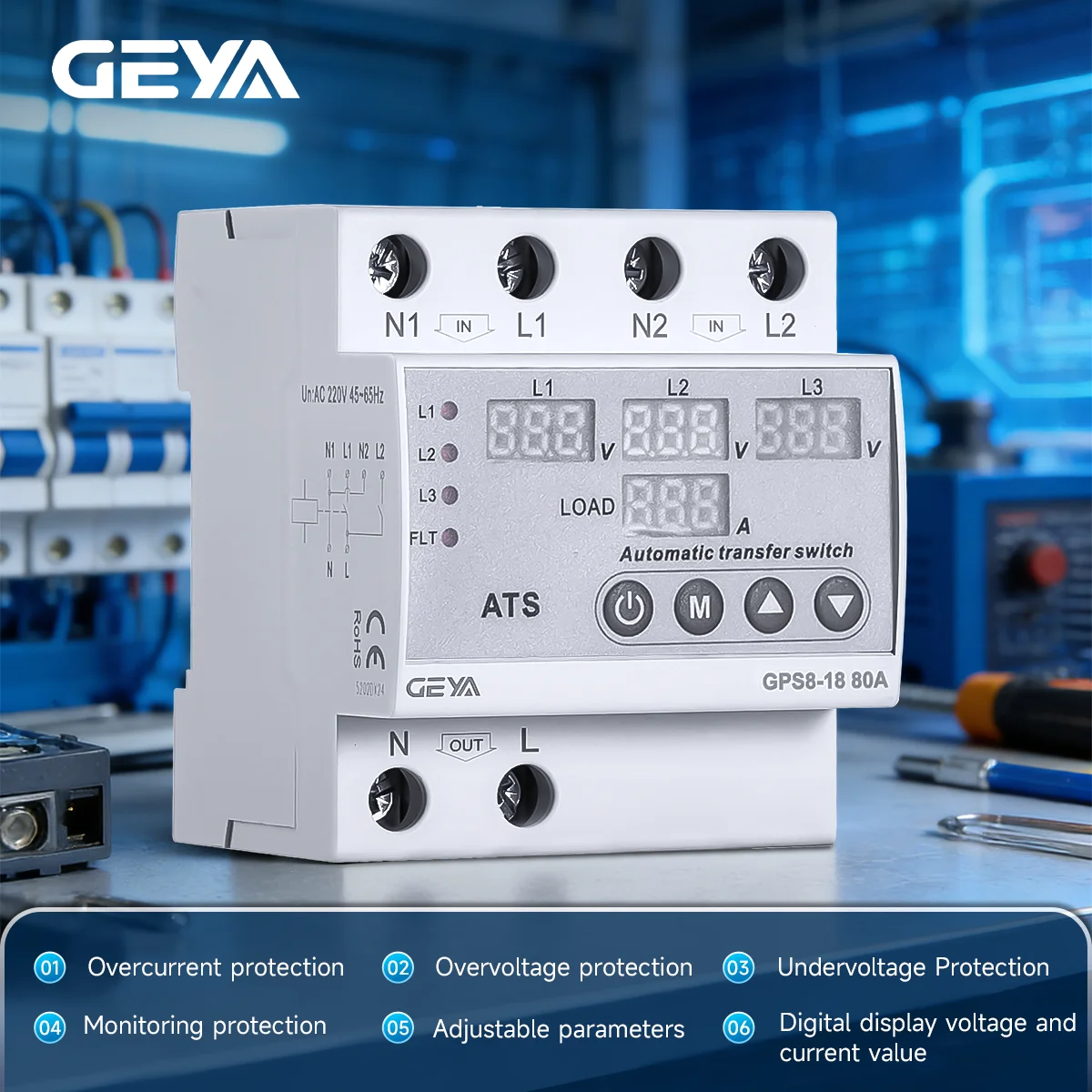 Fotografia 4: Interruptor de Transferência Automática ATS 220V, Protetor de Sobretensão e Subtensão Ajustável, Interruptor de Transferência Automática de Energia Dual/Trifásico
