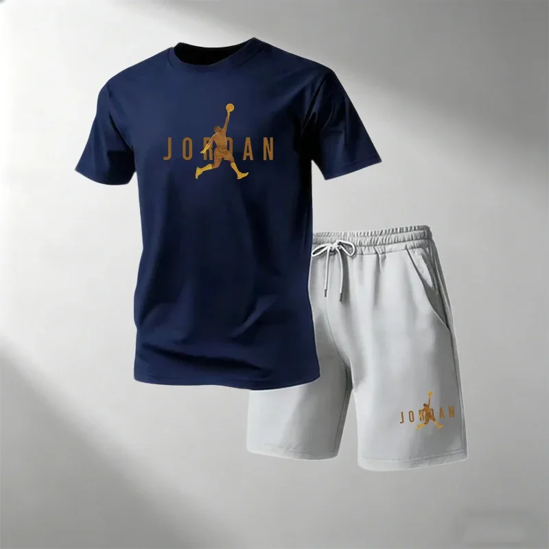 

Summer Men's Fitness Sportswear Short Sleeve T-Shirt + Shorts Set Breathable Quick Dry Casual Running Gym Suit Hot Sale
