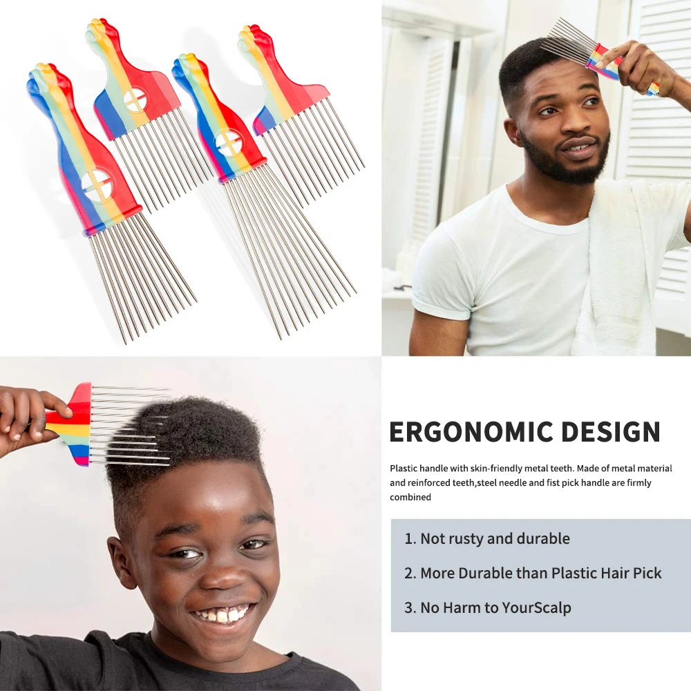 الفولاذ المقاوم للصدأ صالون شوكة مشط واسعة الأسنان تصفيف الشعر مشط الأفريقية الأفرو فرشاة شعر قبضة دبابيس معدنية اختيار الشعر مشط