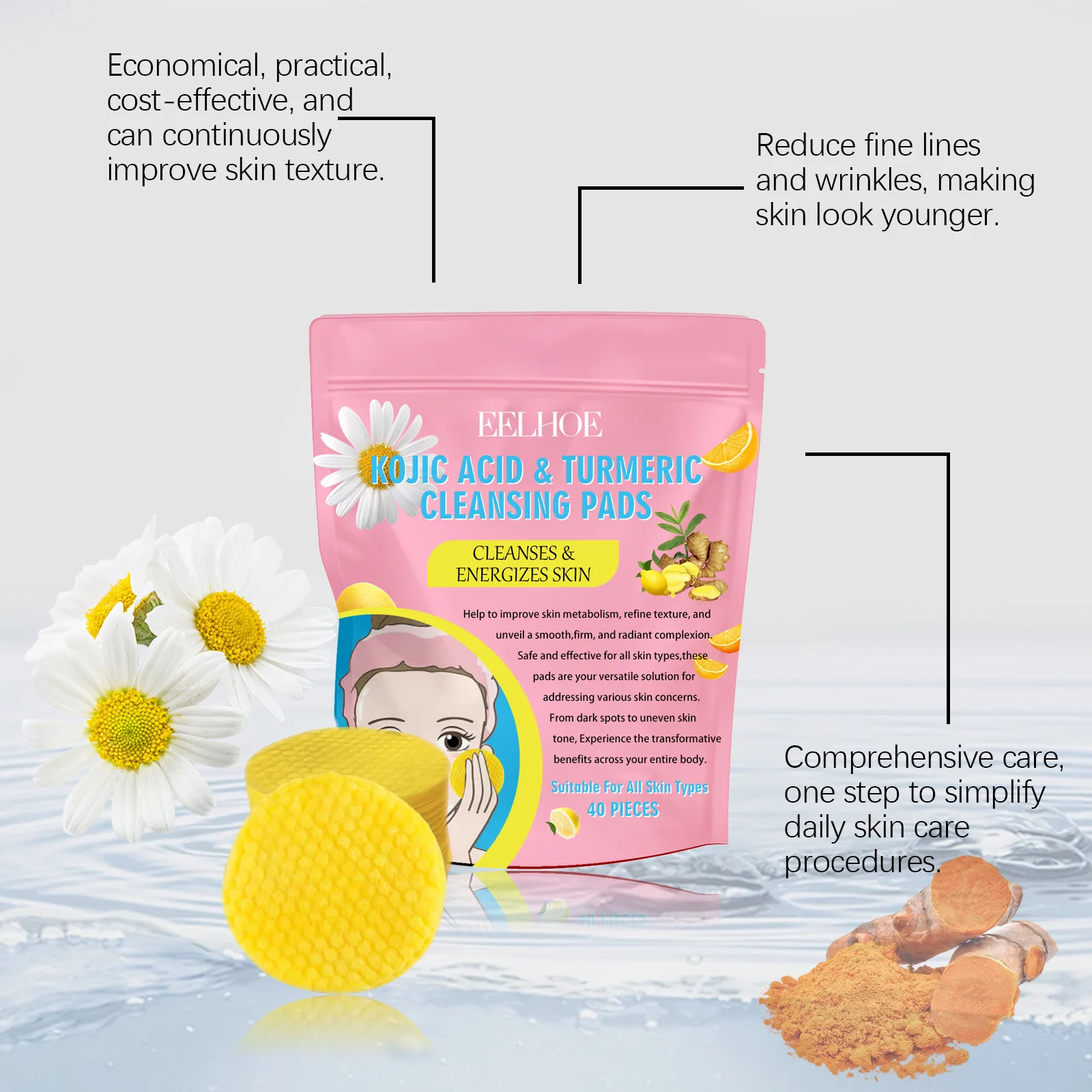 40 stücke Kurkuma Koji säure Reinigungs pads Peeling Pads Gesichts schwämme zur Reinigung Peeling tägliche Reinigung Hautpflege Geschenk