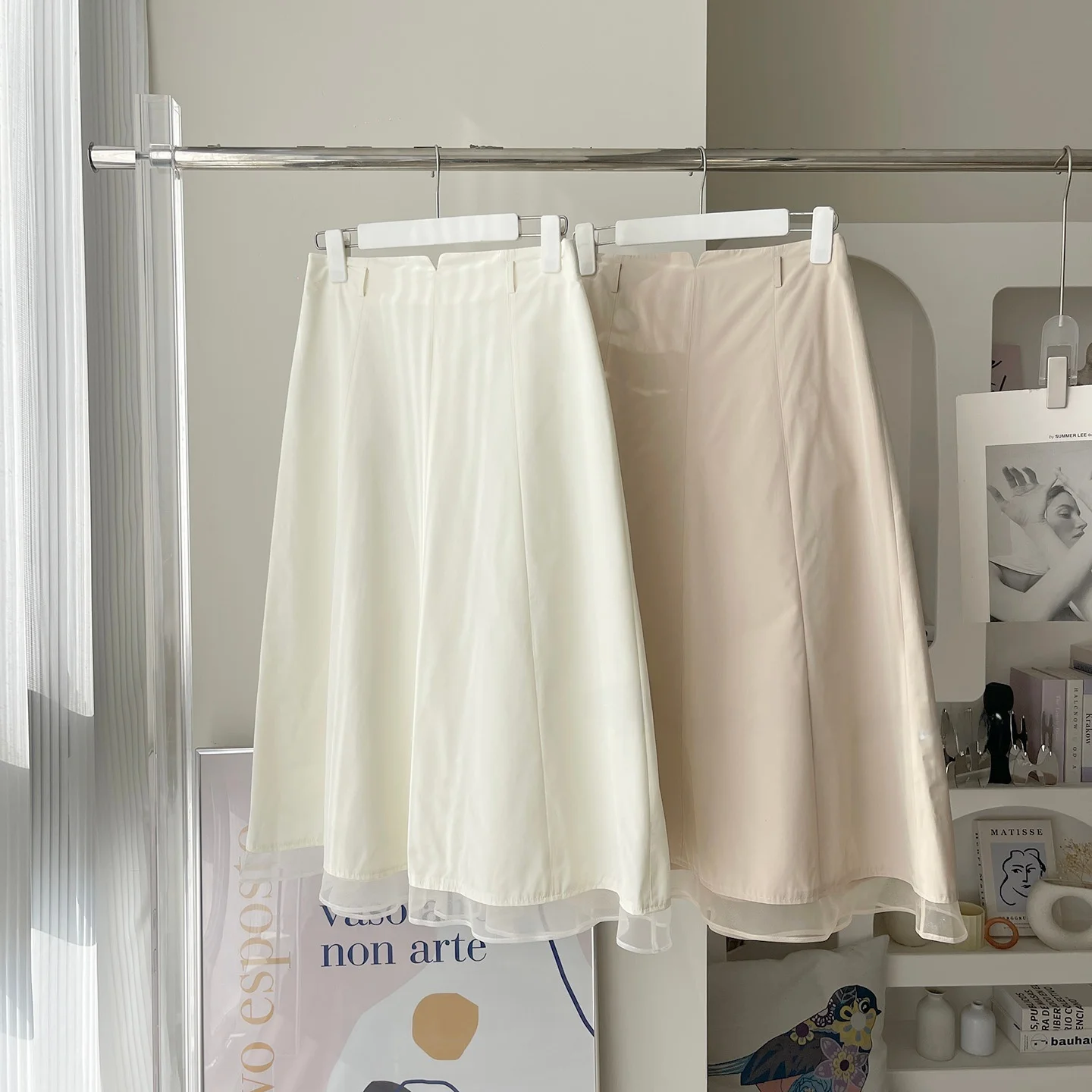 

Юбка Ele Me Paneling с высокой талией, универсальная, стройнящая, А-силуэт, в корейском стиле