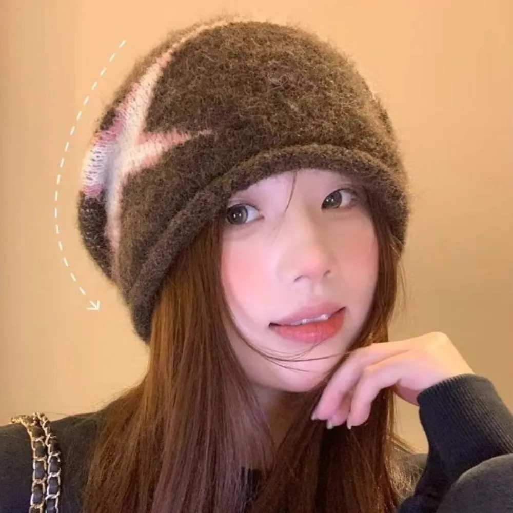 Cool Jacquard Star Knitted Hat Pentagram Warm Pullover Cap Brimless Ear Protection Y2k Beanie Hat Female/Male