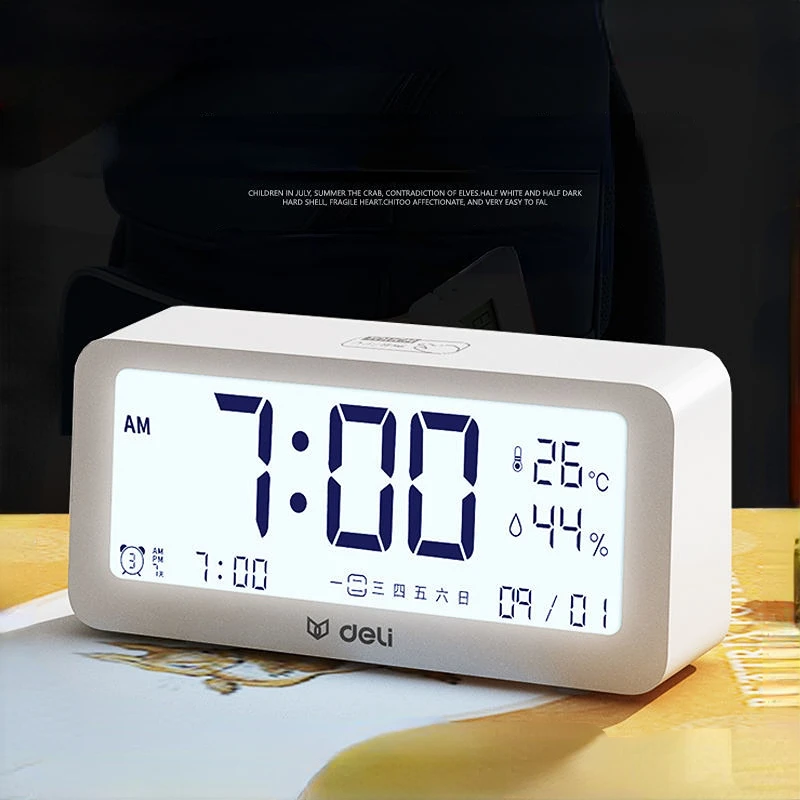 Xiaomi Deli Alarm Clock Desktop Household Alarm Clock Digital Clock Bedroom Living Room Alarm Clock Creatives Bedroom Decoration