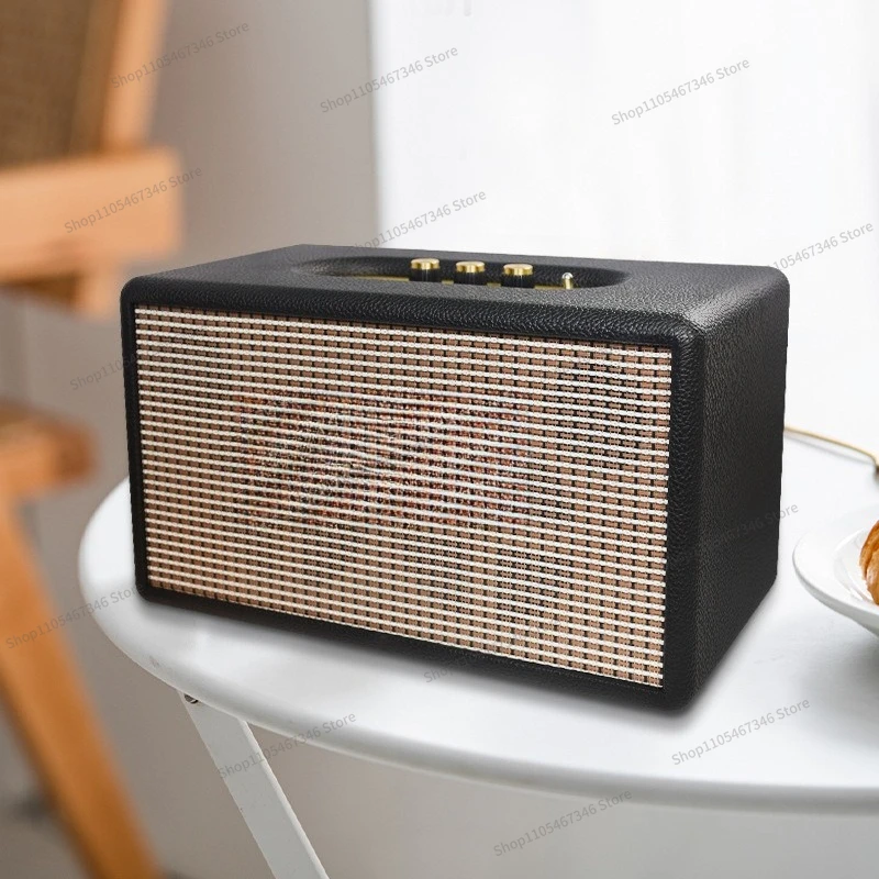 For Bluetooth Speaker Wireless Retro Leather Subwoofer Home Audio