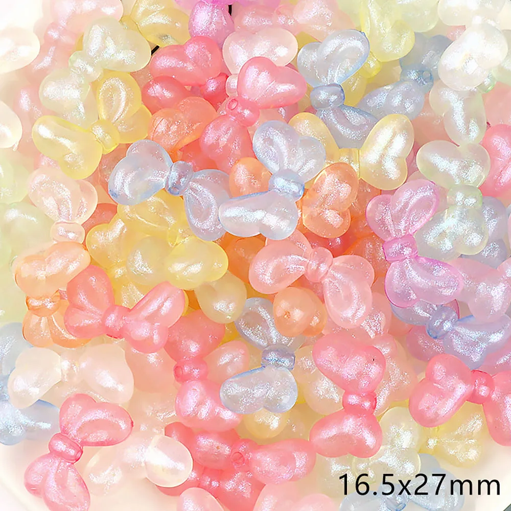 10Pc Acrylic Loose Beads Luminous Ribbon Knot Bow Color Spaced Beaded For Jewelry Making DIY Necklace Mobile Phone Chain 27*16mm