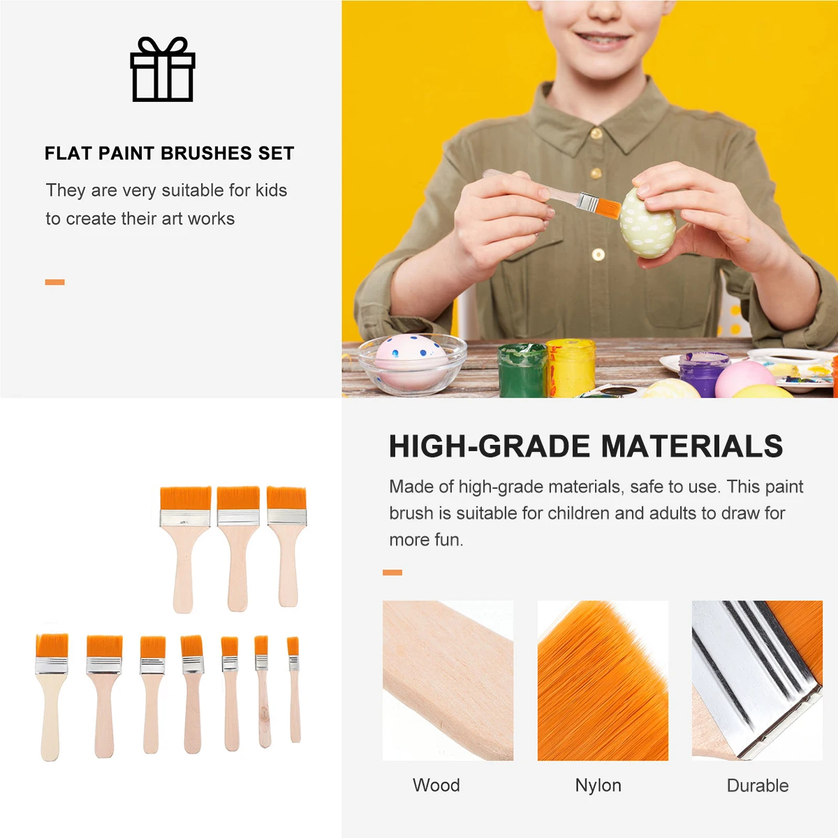 

10pcs Flat Utility Paint Brush Set Durable Practical Nylon Brushes For Students Watercolor Oil Painting Safe Easy Use