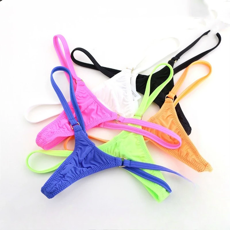 Women's Metal Adjustable Ring G String Silky Low Rise Elastic Sexy T-back Thong Underwear Quick Drying Mini Underpants Knickers