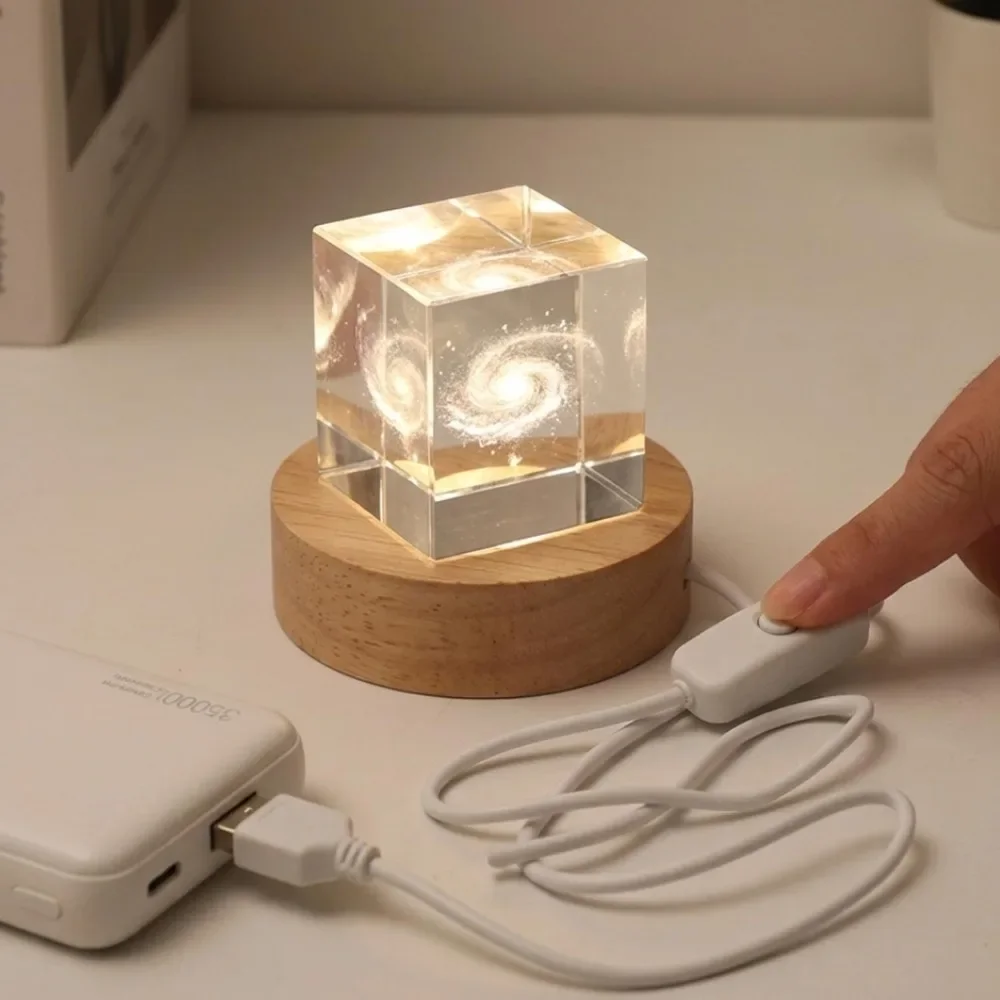 LED Wooden Light Base USB Display Stand for Crystal Ball Glass Ornament Resin Craft Two Color Warm White Night Lamp Holder Shelf