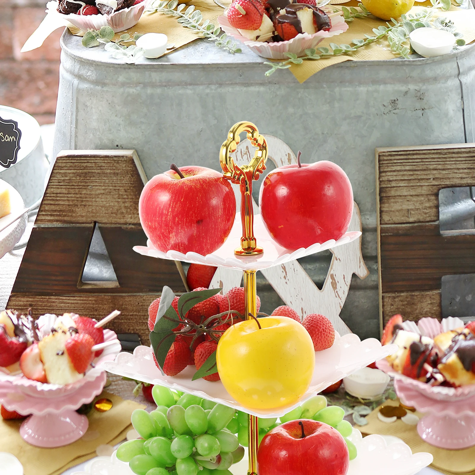 

3 Tier St ABS Dessert Rustic Cupcake St Display Rack Round Cake Holder Tray Stable Table Wedding Party Rustic Sugar St