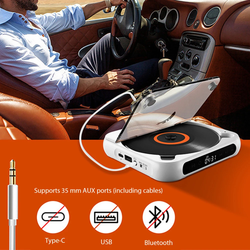 High Quality Bluetooth-Compatible CD Player LCD Screen Car CD Player A-B Repeat 1200 MAh Battery Gift for Friend Family Student