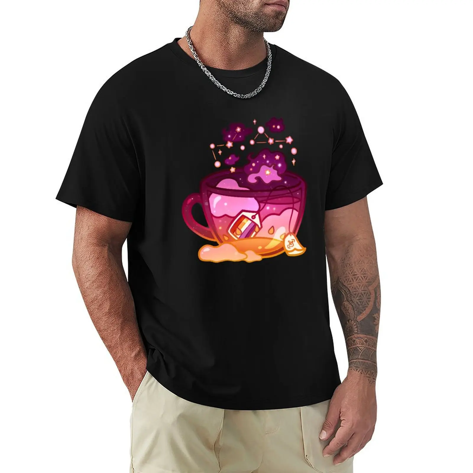 Pride Flag Teacup - Sunset Lesbian T-Shirt Streetwear Print Tee Shirt