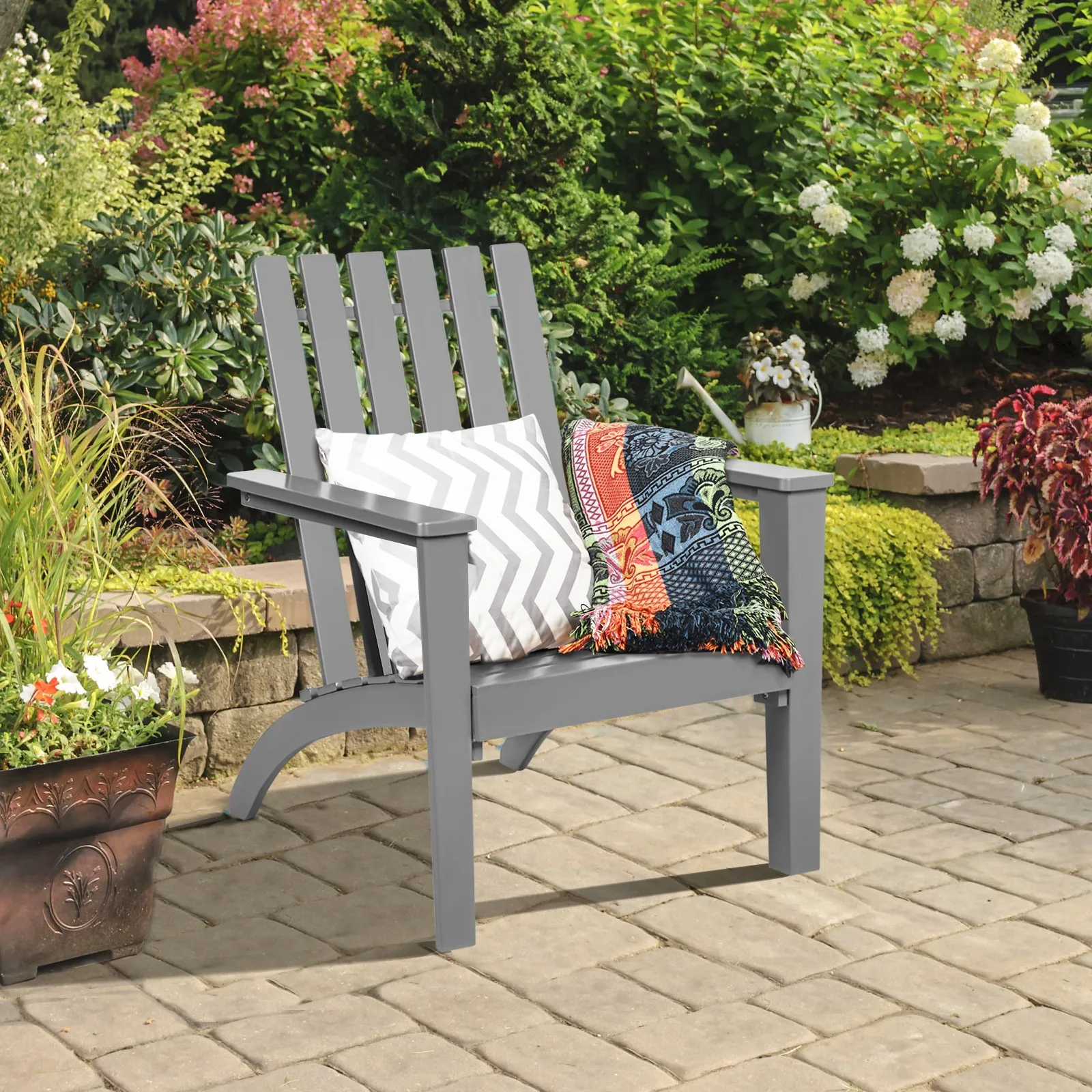 

Wood Outdoor Adirondack Chair Acacia Lounge Armrest Garden Deck Gray