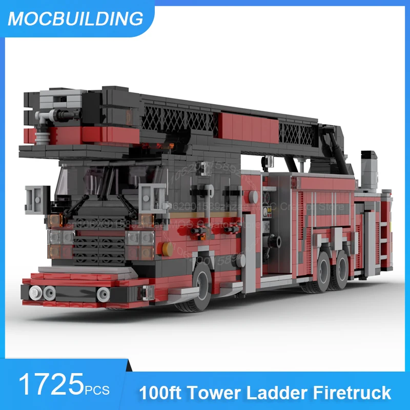 ตัวต่อ MOC บล็อก สมีล ซีรัส รถดับเพลิงแบบมีบันไดสูง 100 ฟุต รุ่นประกอบเอง DIY ของเล่นสะสมสร้างสรรค์ ของขวัญ 1725 ชิ้น