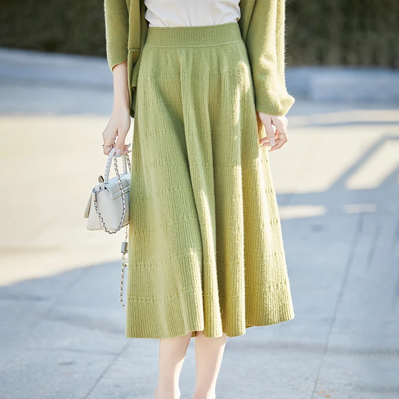 Autumn And Winter New Pure Wool Skirt Retro Jacquard Dress High Waist Temperament Cashmere Slim Elastic Skirt