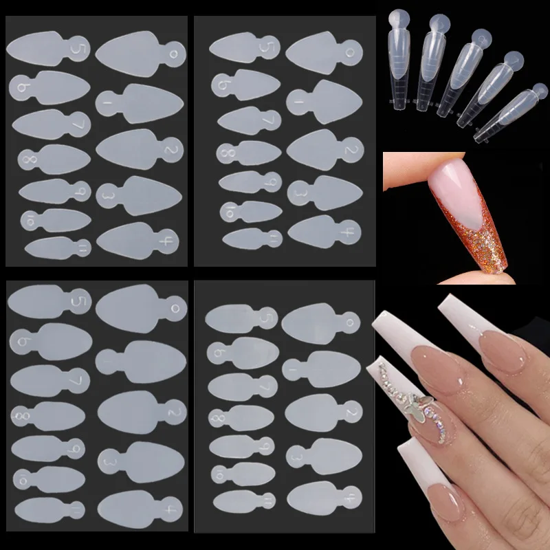 12Tips French Nail Forma Sticker Acrylic Nail Molds Reusable Soft Silicone Stencil French Tip Sticker Formas DIY Manicure Tools