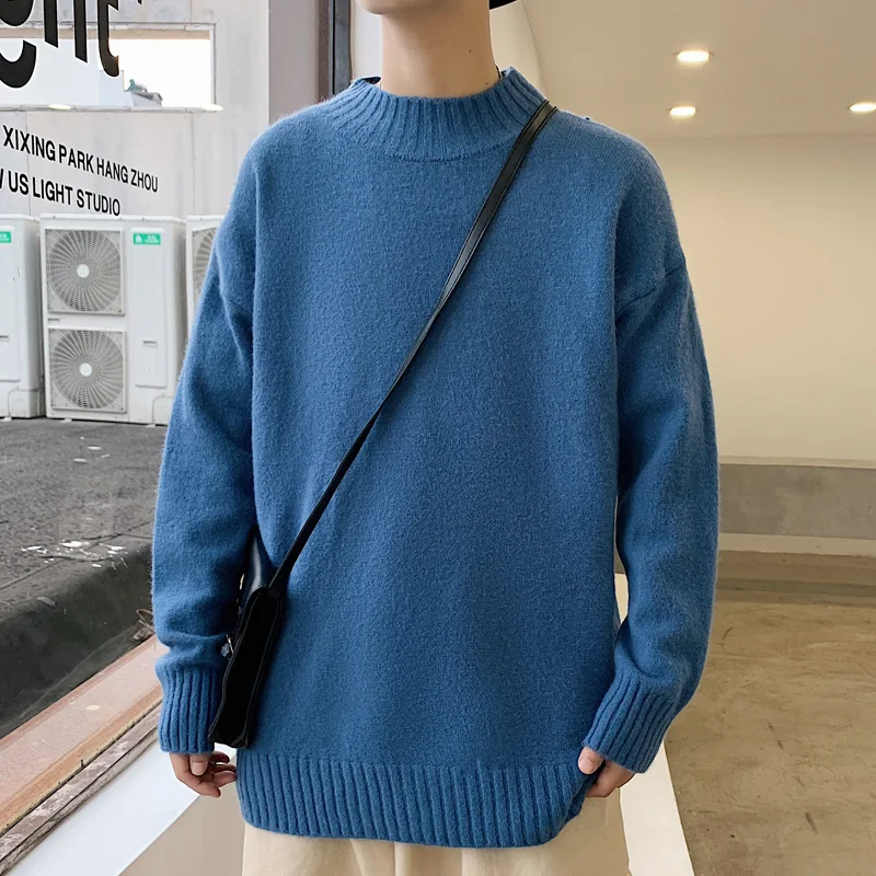 2022 Autumn and Winter New Men's Large Size Solid Color Round Neck Sweater Loose Casual Male Pullover Sweater