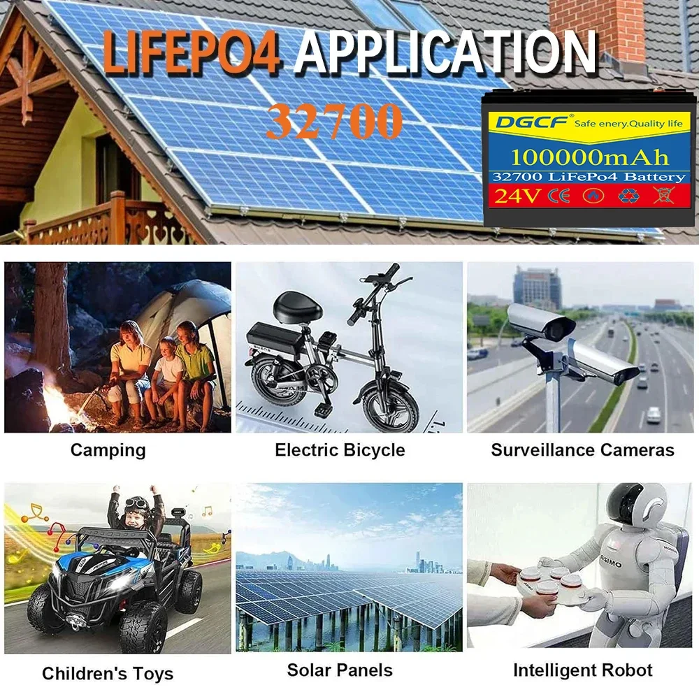 24V 100A 32700 LiFePO4 Battery with Built-in BMS for RV Solar Power System Rechargeable Lithium Iron Phosphate Trolling Battery