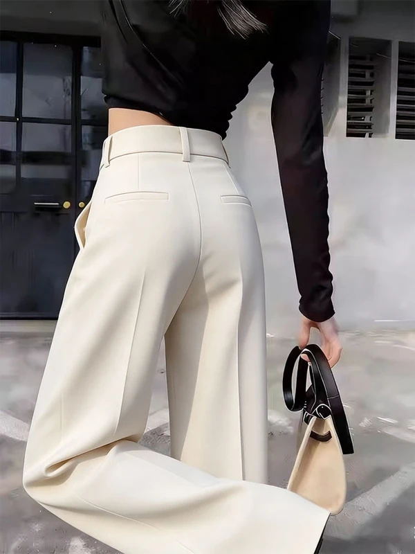 

High Waist Slimming Wide Leg Pants Women's Casual Suit Pants Spring 2026 New Style Drapey Straight Cut Trousers Beige