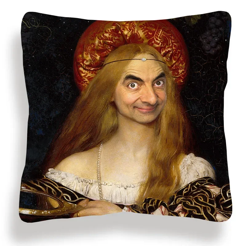 Modern Art Funny Humourous Mr Bean Cushion Covers Mona Lisa Special Decorative Pillows For Sofa 45X45cm