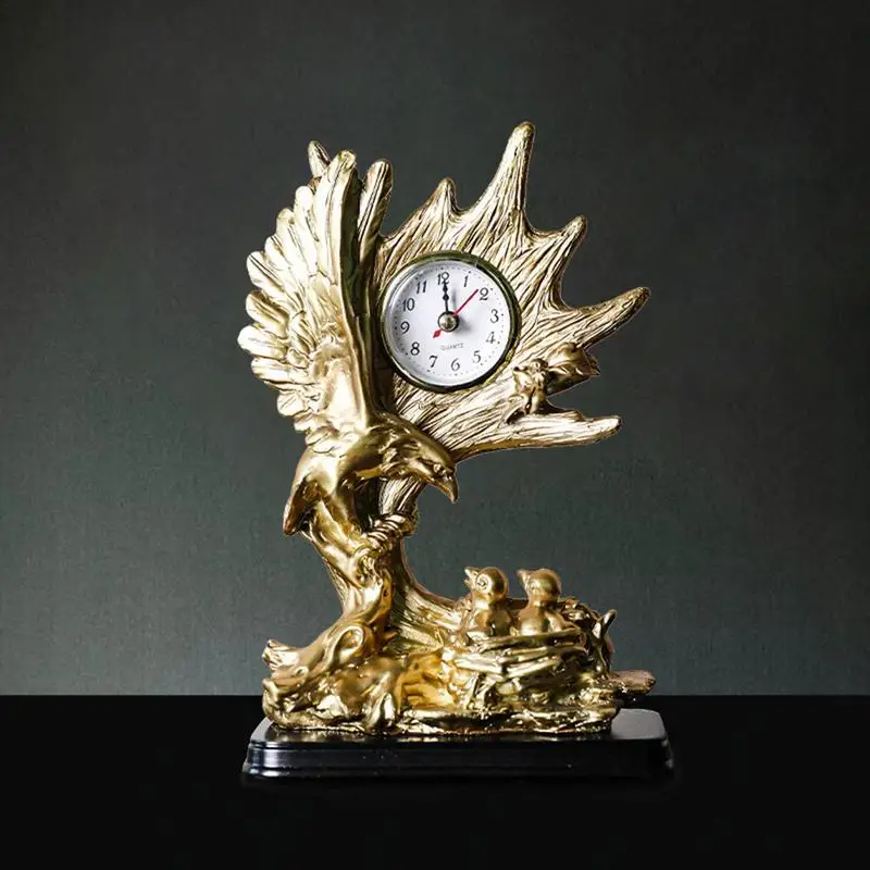 Retro Desck Clock Animal Shape Silen Clock Ornament Alarm Clock Metal Pointer Clock Resin Figurine Novelty Table Clock For Room