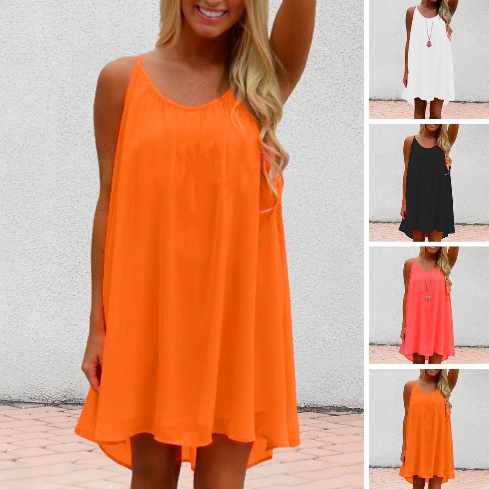 Stylish Mini Dress Spaghetti Straps Summer Women Printed Spaghetti Straps Loose Dress Bohemian Sundress for Party