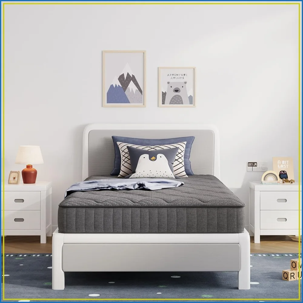 6 Inch Twin Mattress, Medium Firm Hybrid with Gel Memory Foam & Bonnell Spring, CertiPUR-US Certified, Cool Sleep & Pressure Relief