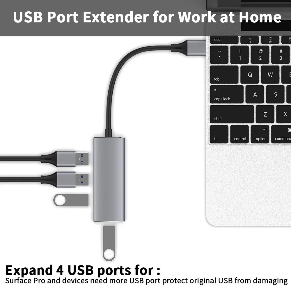 Adaptateur multi-répartiteur 4 en 1 USB 3.0 Type C vers USB 4 ports, HUB OTG Type-C pour Lenovo Macbook Pro, PC, accessoires informatiques