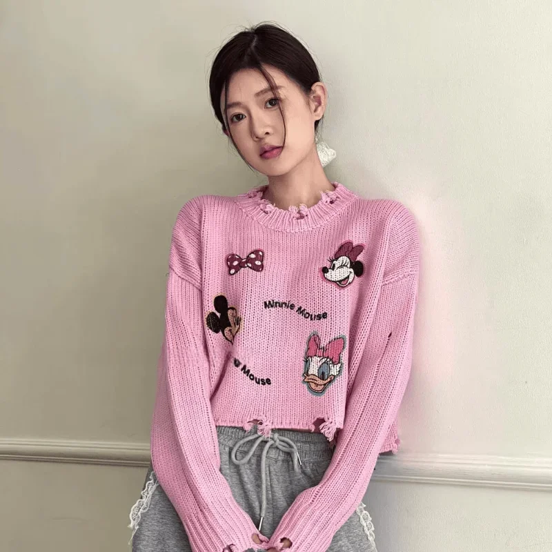 Disney Mickey Winter Crew Neck Cartoon Sweater Loose Knitted Warm Women's Pajamas Donald Duck Autumn New Homewear Top