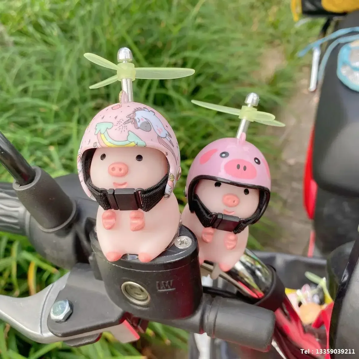 Car Motorcycle Bike Decoration Cute Stupid and cute Little Pink Pig With Helmet Propeller Wind-breaking Duck Road Bike Motor Hel