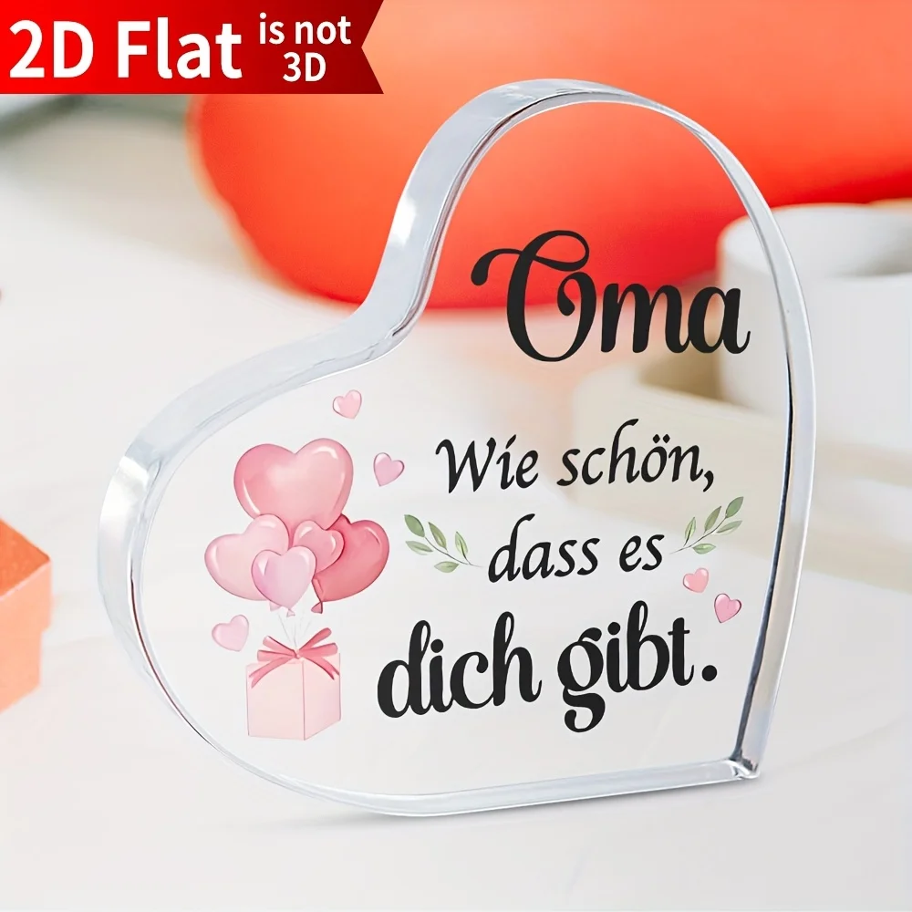 CIFBUY Acrylic Heart Paperweight 2D German Grandma Gift Sentimental Desk Decor Flat Design Unique Present for Women