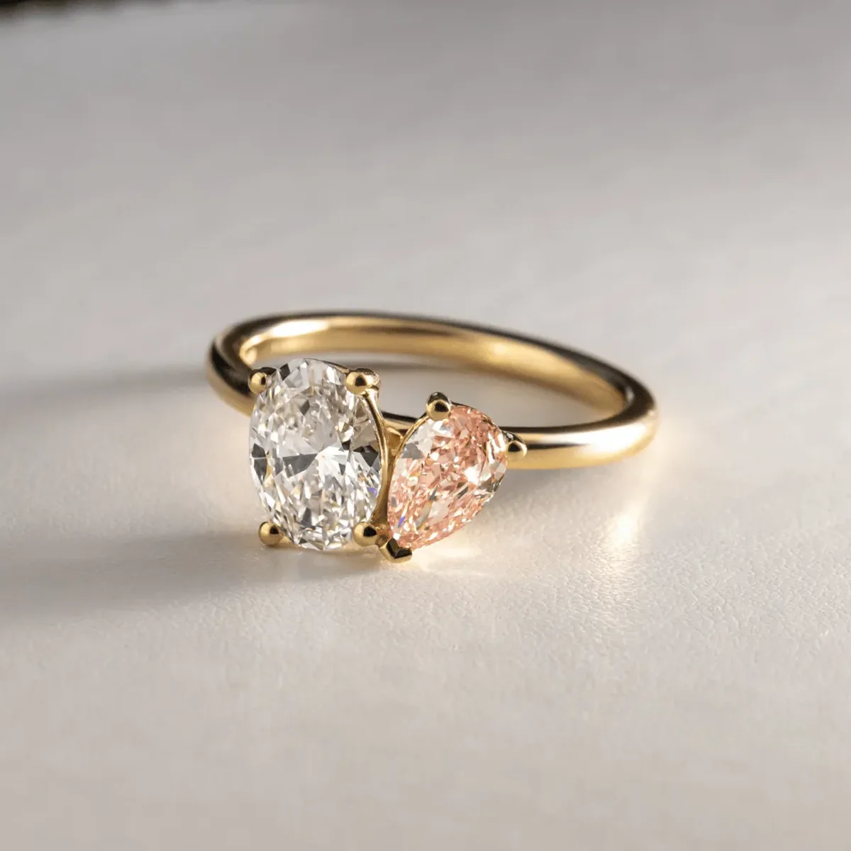 IGI Certified Total about 3ct Lab Created Diamond Ring Toi Et Moi Style Oval and Pink Pear Cut Diamond Ring 9K/14K/18K Gold Ring