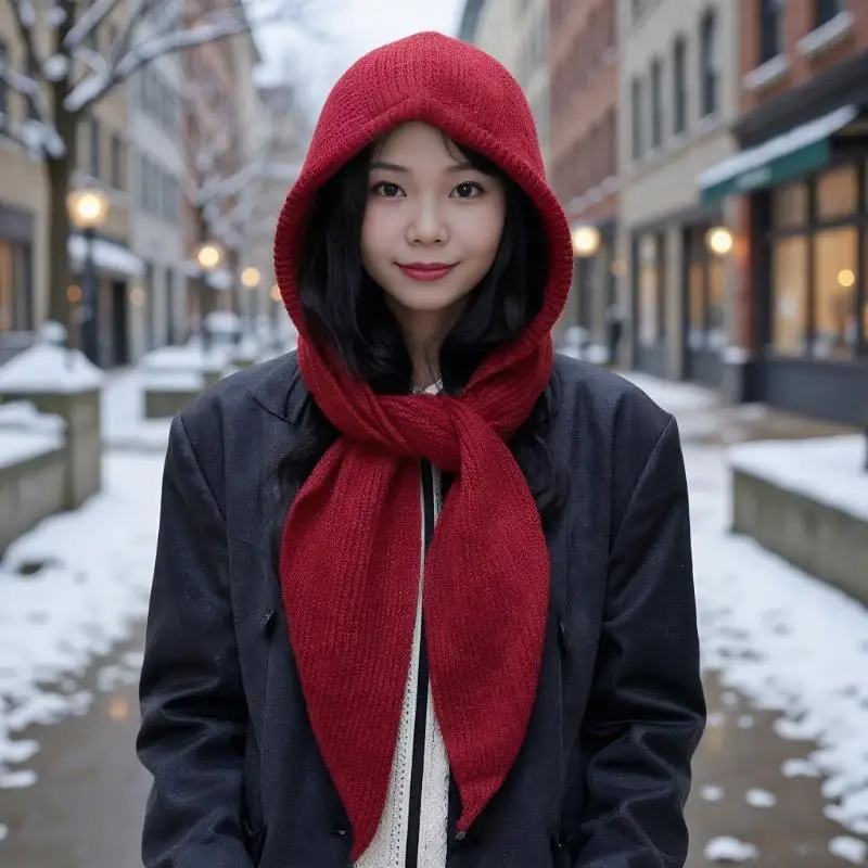 Stylish Wool Autumn-Winter Hat with Built-in Scarf and Earmuffs; Women's Trendy Knitted Neck Warmer Wool Cap.