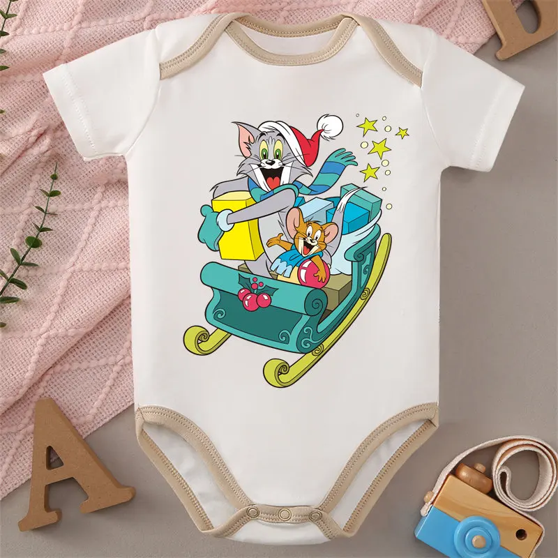 

MINISO Винни с Рождественским принтом, детский комбинезон из чистого хлопка, комбинезон, боди для новорожденных 0-12 месяцев, лучший подарок для ребенка