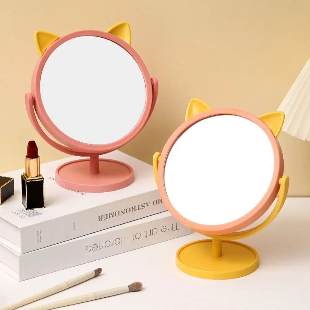 Cute Desktop HD Vanity Mirror Cat Ear 360 Rotation Single Side Makeup Mirror Cartoon Multifunctional Makeup Princess Mirror