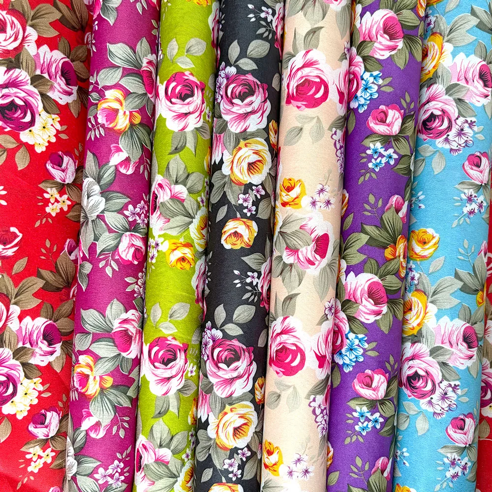 Rose Flower Cotton Poplin Print Fabric For Sewing Headscarf Cloth Spring Shirt Women Apparels Needlework DIY Craft By Half Meter