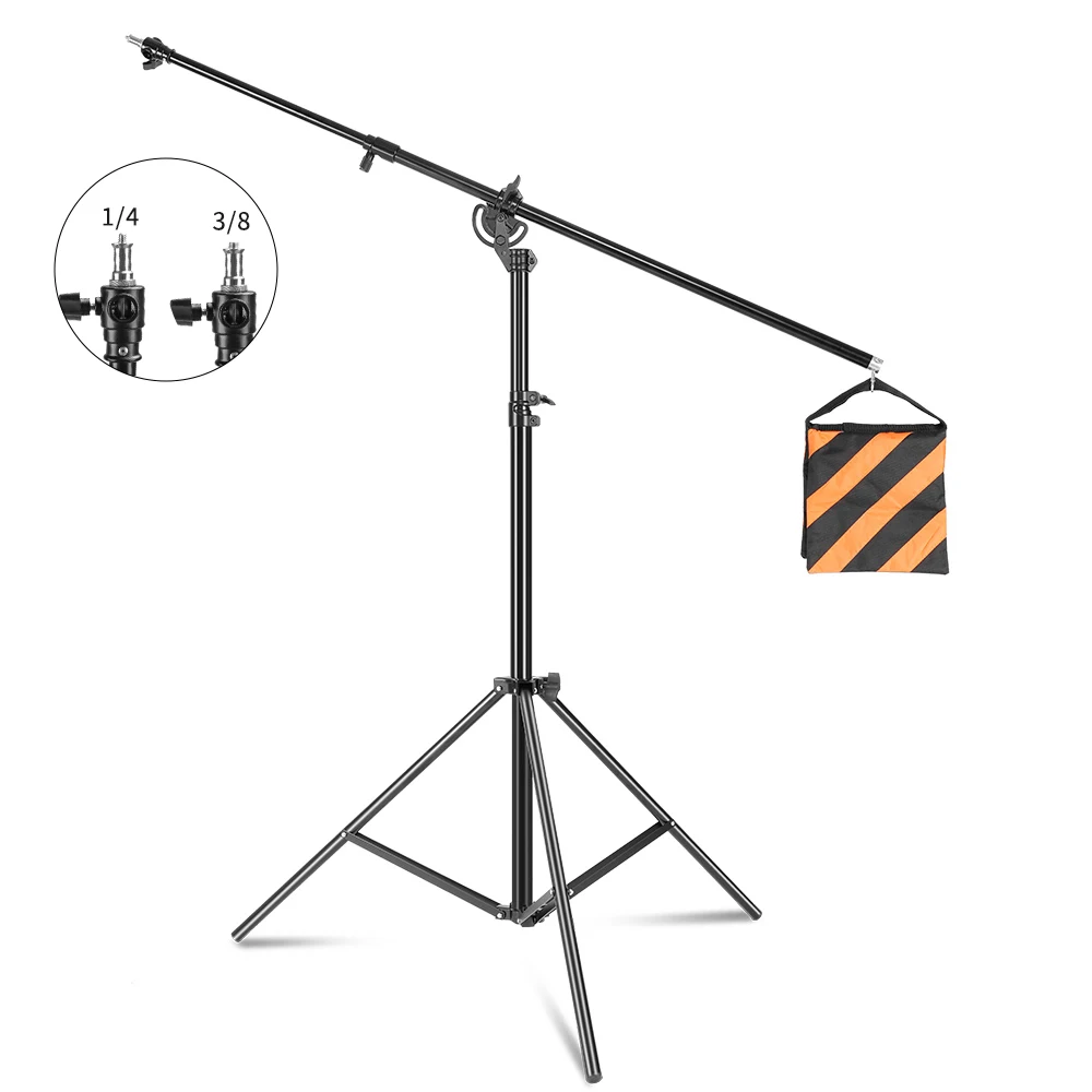 SH 2.8m/9.1ft Photography Studio Metal Light Stand Cross Arm With Weight Bag Accessory Kit Retractable Cantilever