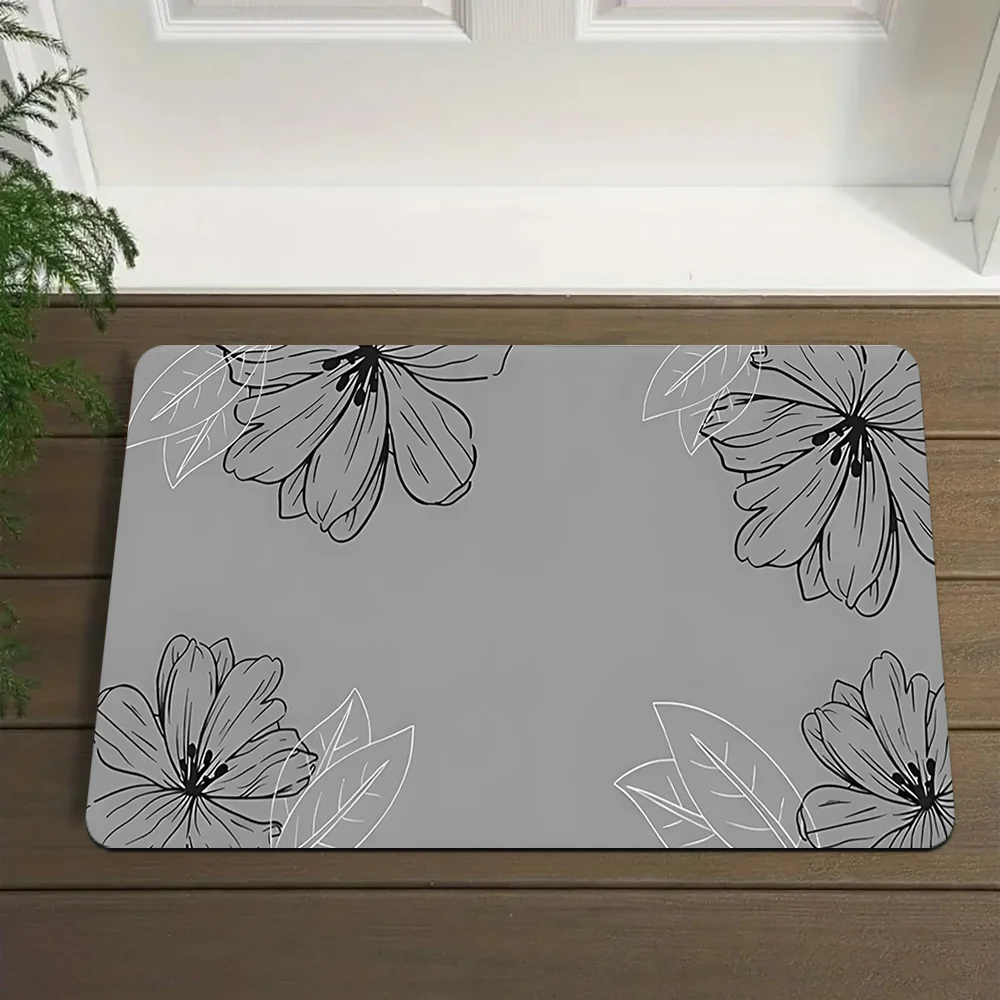 

1 шт. черно-белый коврик с цветочным узором, из полиэстера, который можно стирать в машине, подходит для декора спальни и гостиной.