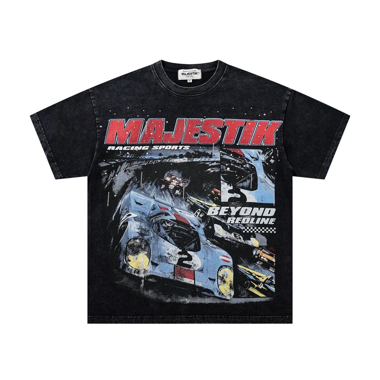MAJESTIK High Street Racing Beaded Print Short-Sleeved T-Shirt - Men's and Women's Retro Weathered Loose-Fitting Casual Top