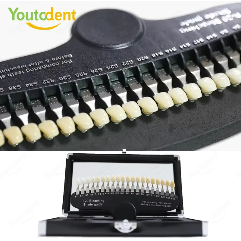 Dental Colorimetric Plate 20 Colors Tooth Whitening 3D Shade Guide Chart Color Comparator with Mirror