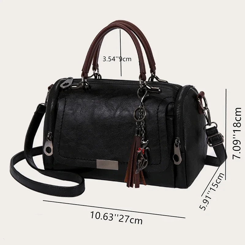 Torebka z frędzlami, damska torba na ramię o dużej pojemności, modna torba crossbody na zamek błyskawiczny z odpinanym paskiem