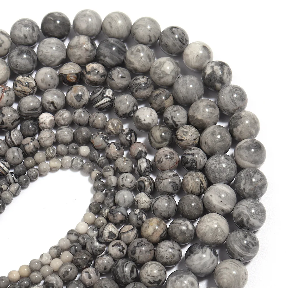 4/6/8/10/12mm Natural Picasso Jasper Loose Stone Beads Black White Gray for Making Jewelry Diy Handmade Necklace Bracelet Strand