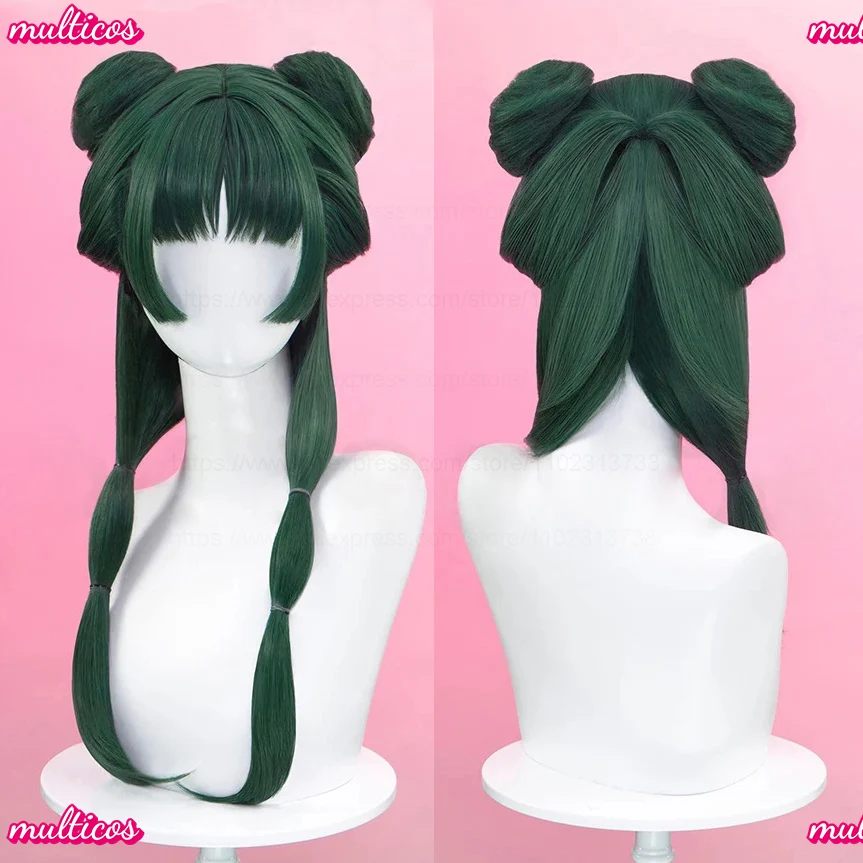 Wig Maomao Berkualitas Tinggi Anime The Apothecary Diaries Rambut Sintetis Tahan Panas Hijau Kehitaman Wig Cosplay Mao Mao + Topi Wig