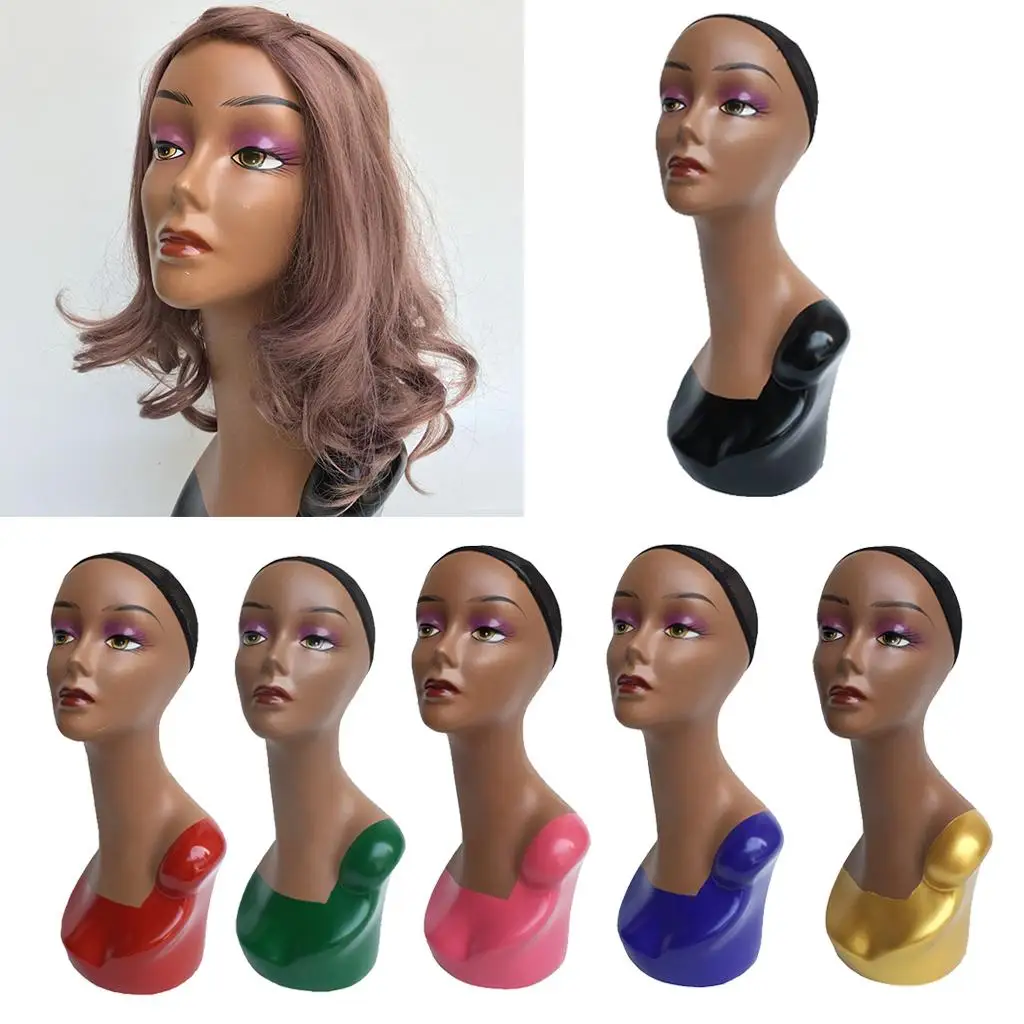 Supporto e supporto per parrucca con testa da 20 pollici - Anche per esposizione di cappelli e sciarpe - Pelle nera