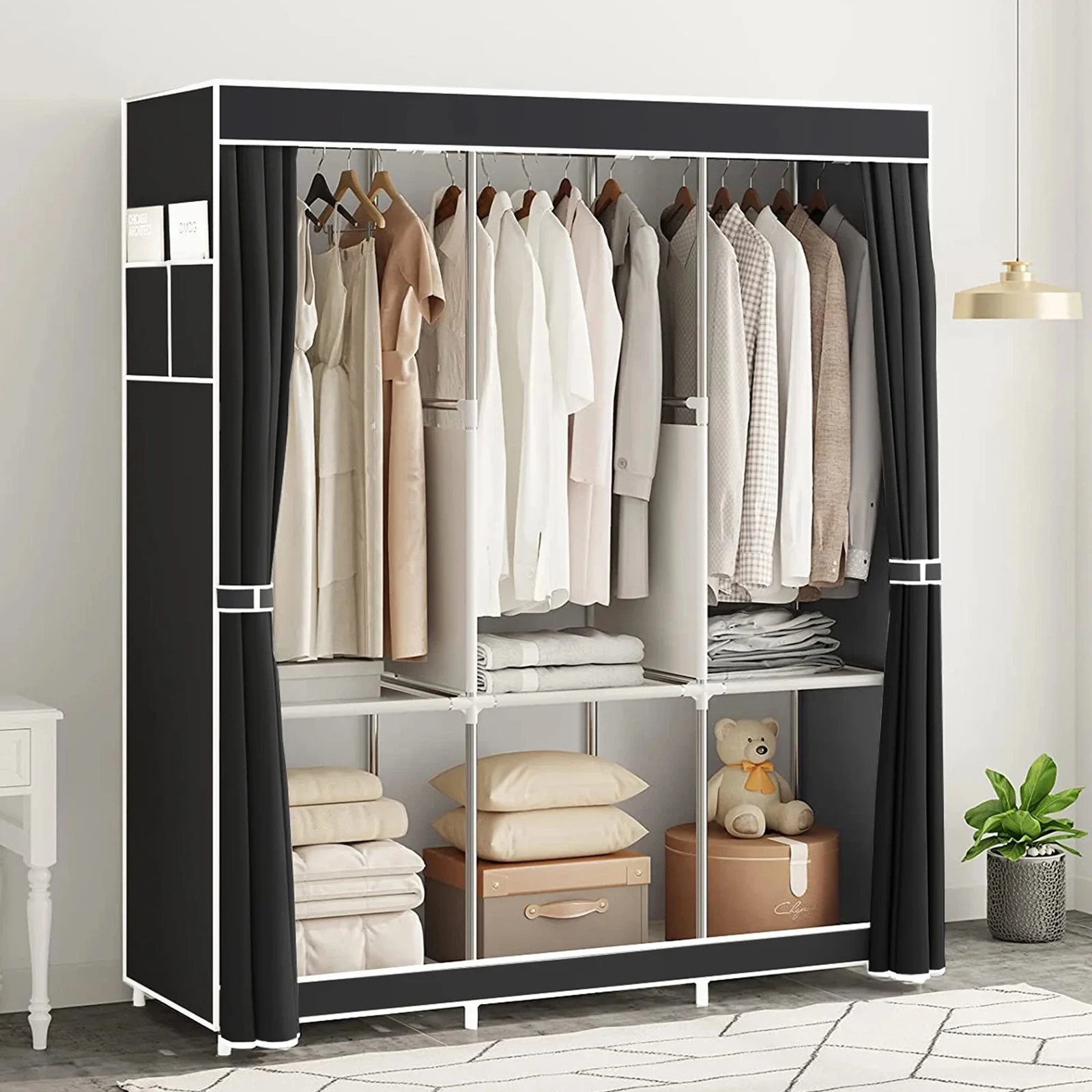 51-Inch Portable Closet Dustproof Multi-layer Wardrobe Organizer Home Storage Rack for Bedroom And Shoes - Quick & Easy Assembly