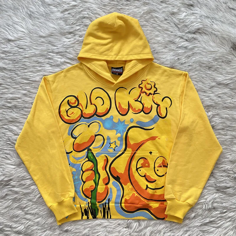 

Молодежная толстовка Glo Gang с золотым летним принтом и улыбающимся лицом, модная толстовка прямого кроя для осеннего сезона